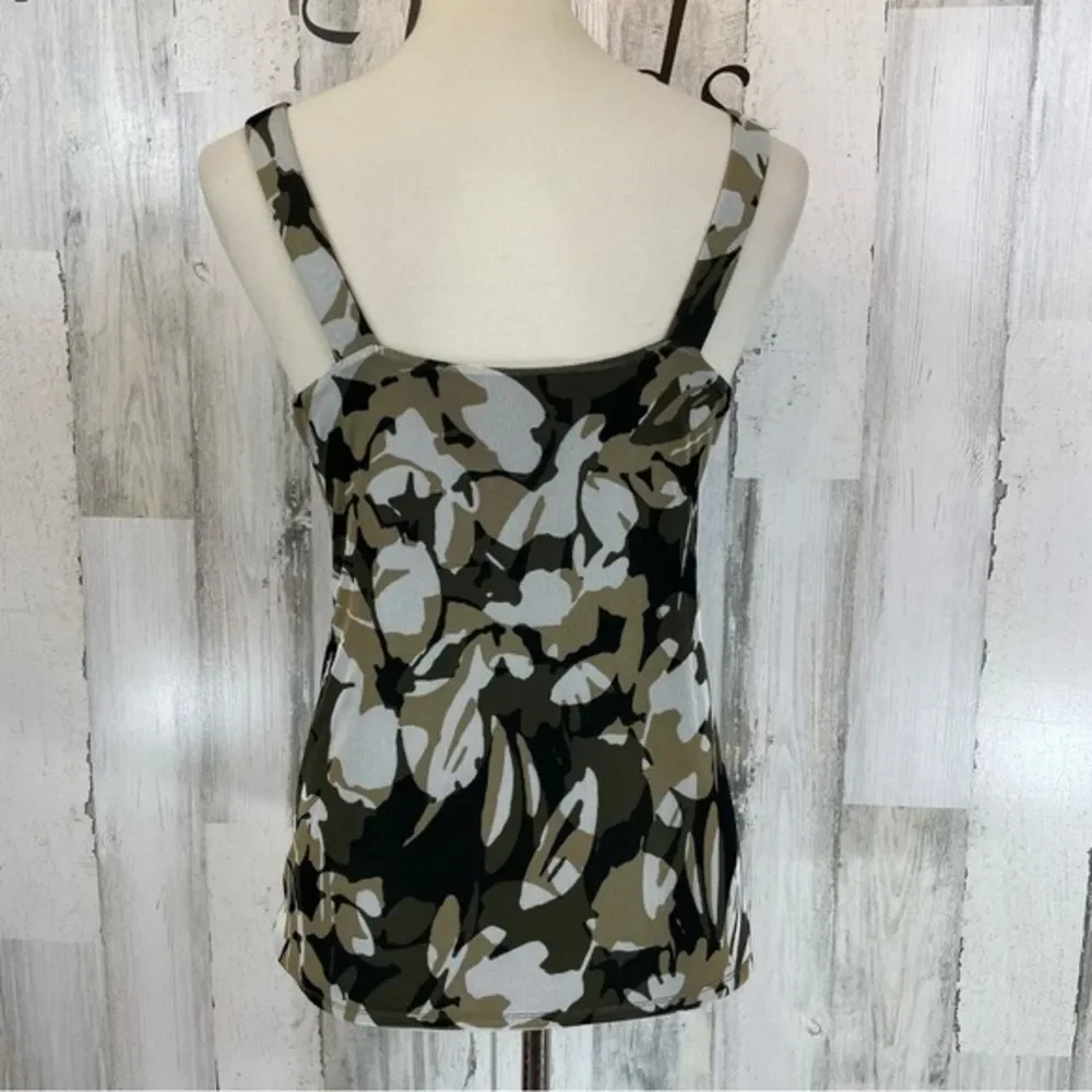 Chico's Women's Brown Floral V Neck Stretch Sleeveless‎ Shirt Top Blouse Small